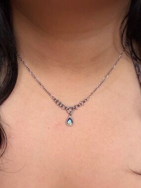 Dainty Silver Blue Teardrop Opal Pendant Necklace
